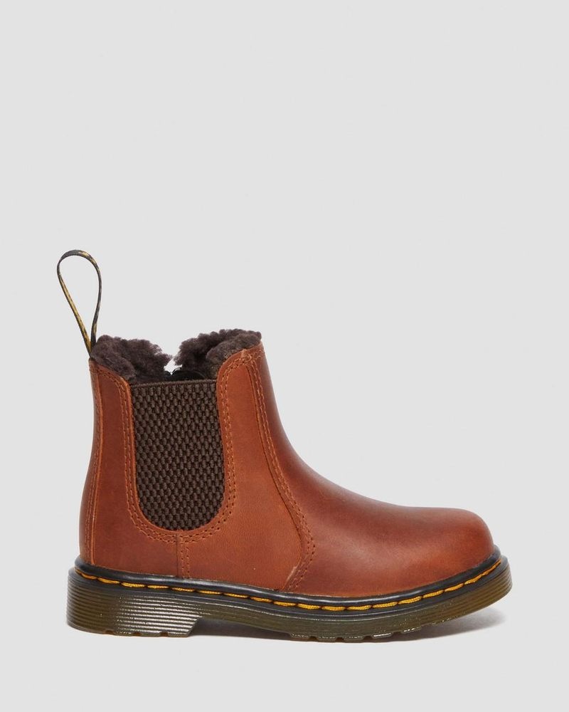 Botas Dr Martens Toddler 2976 Faux Fur Forro Chelsea Boots (Republic Impermeables) Marrones Claro | MQ73-O5OP