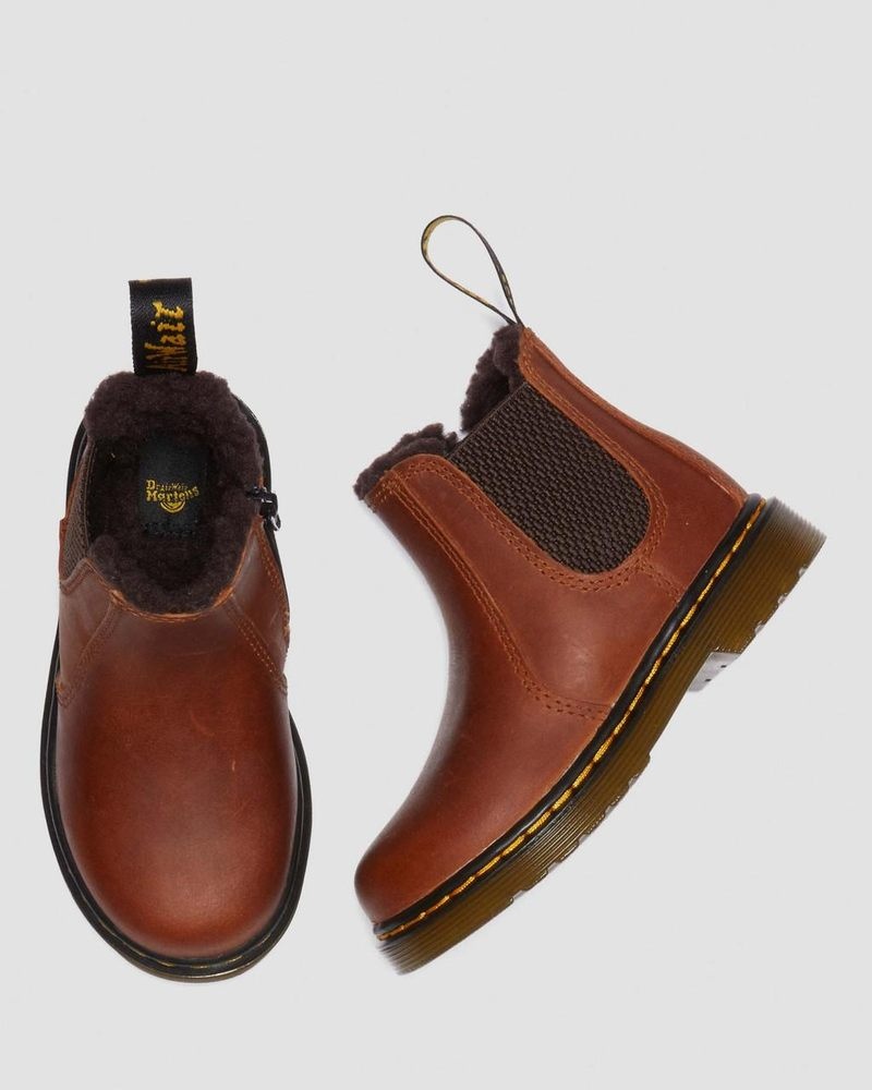 Botas Dr Martens Toddler 2976 Faux Fur Forro Chelsea Boots (Republic Impermeables) Marrones Claro | MQ73-O5OP