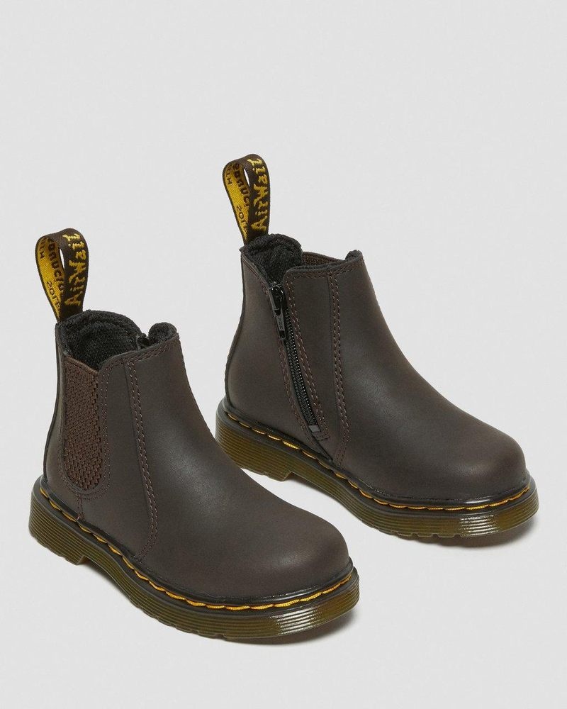 Botas Dr Martens Toddler 2976 Wildhorse Cuero Chelsea Boots (Wildhorse Lamper) Marrones Oscuro | TN55-I5LB