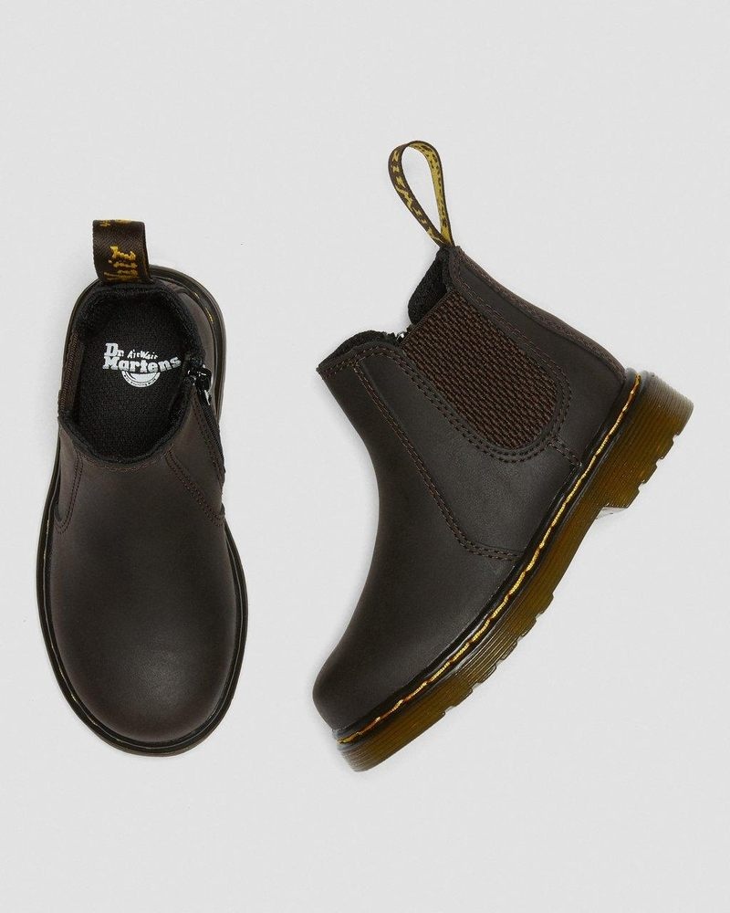 Botas Dr Martens Toddler 2976 Wildhorse Cuero Chelsea Boots (Wildhorse Lamper) Marrones Oscuro | TN55-I5LB