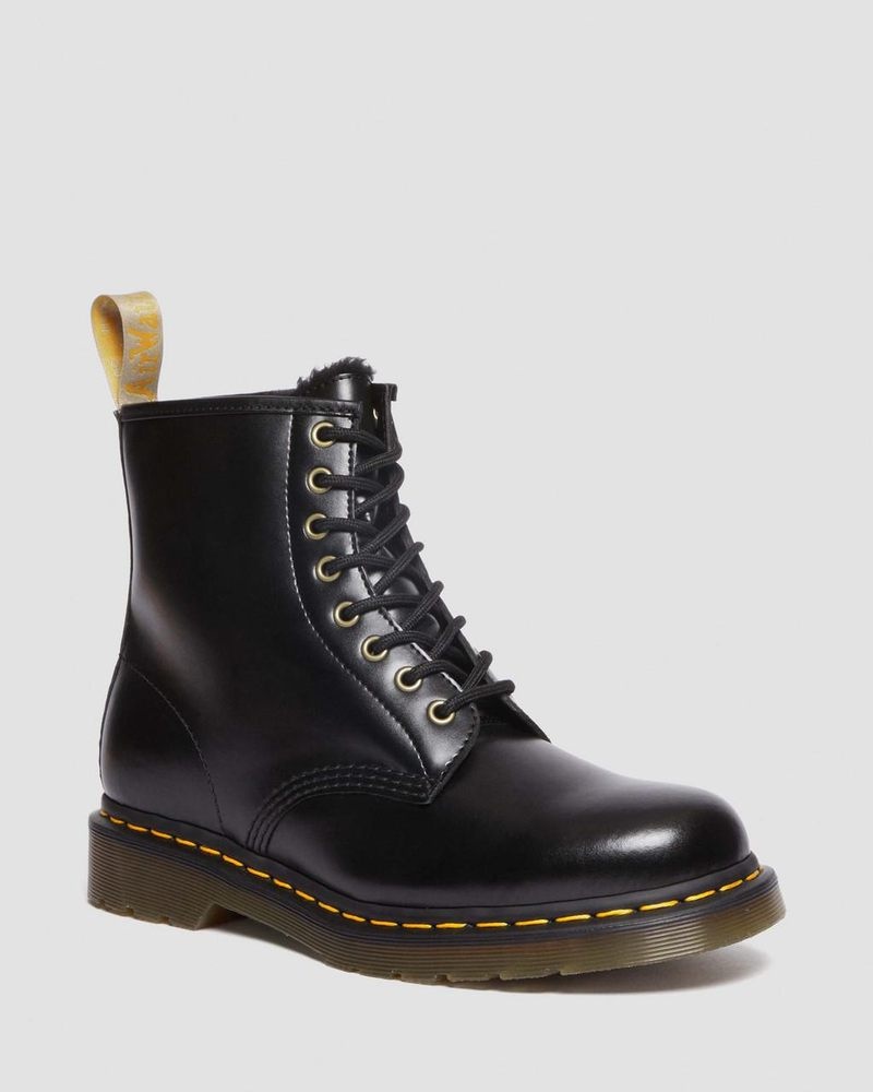 Botas Dr Martens Vegan 1460 Faux Fur Forro Encaje Up Boots (Norfolk Vegan) Negras | SW93-N9DR