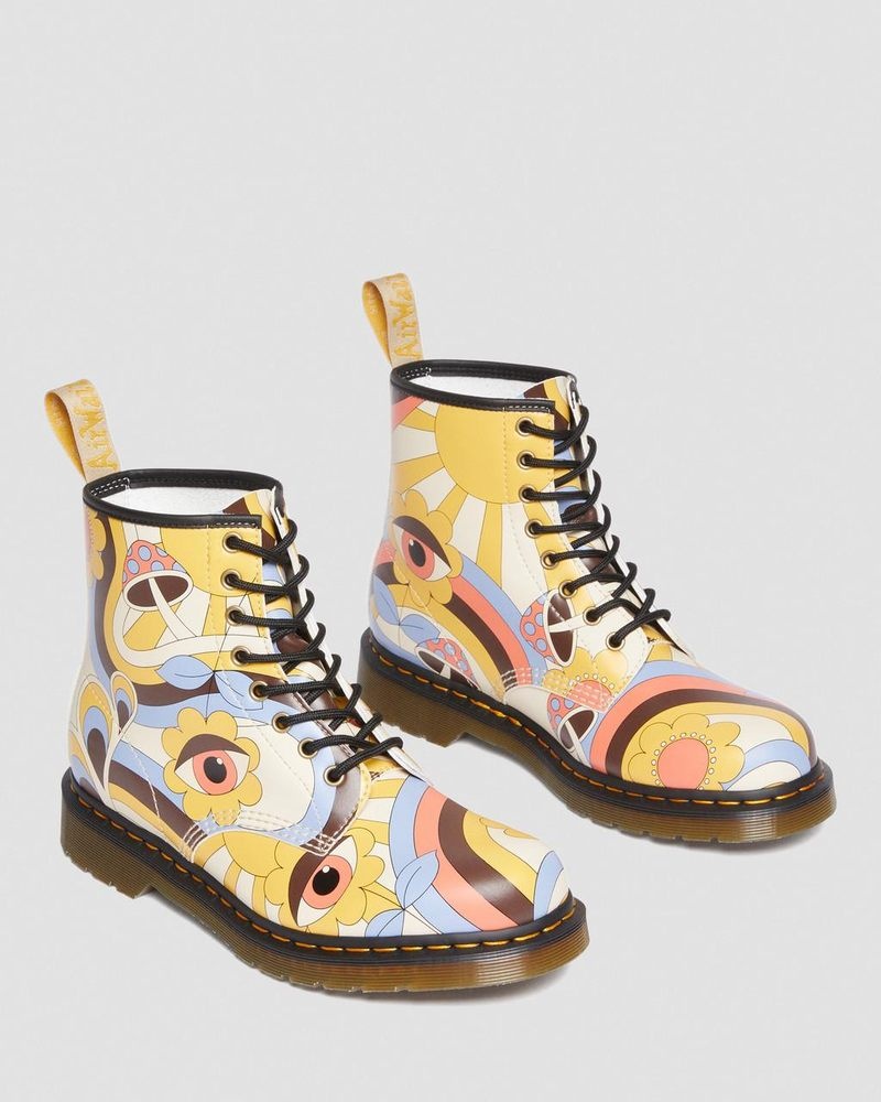 Botas Dr Martens Vegan 1460 Retro Kemble Encaje Up Boots (Kemble) Beige | TF09-T5GP