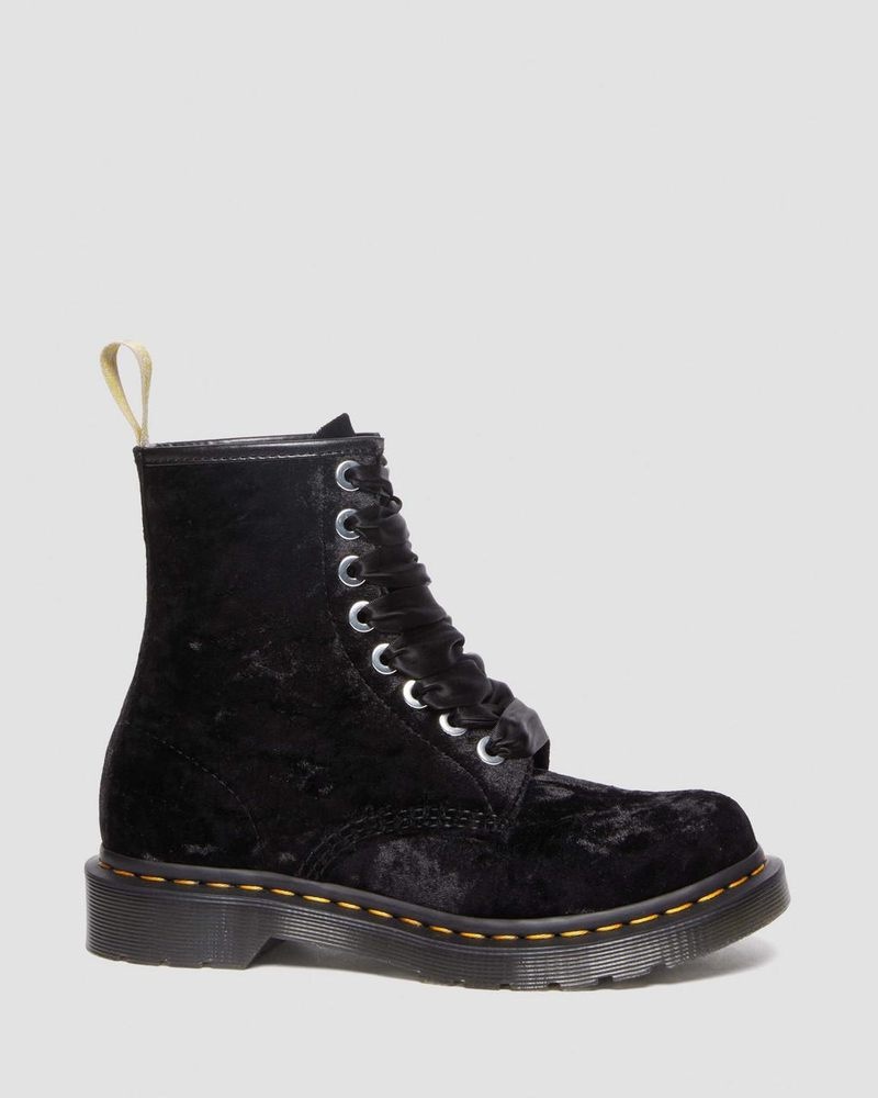 Botas Dr Martens Vegan 1460 - Crushed Velvet Encaje Up Boots (Crushed Velvet) Negras | WG49-V5BD