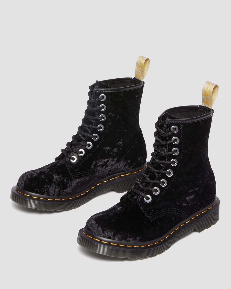 Botas Dr Martens Vegan 1460 - Crushed Velvet Encaje Up Boots (Crushed Velvet) Negras | WG49-V5BD