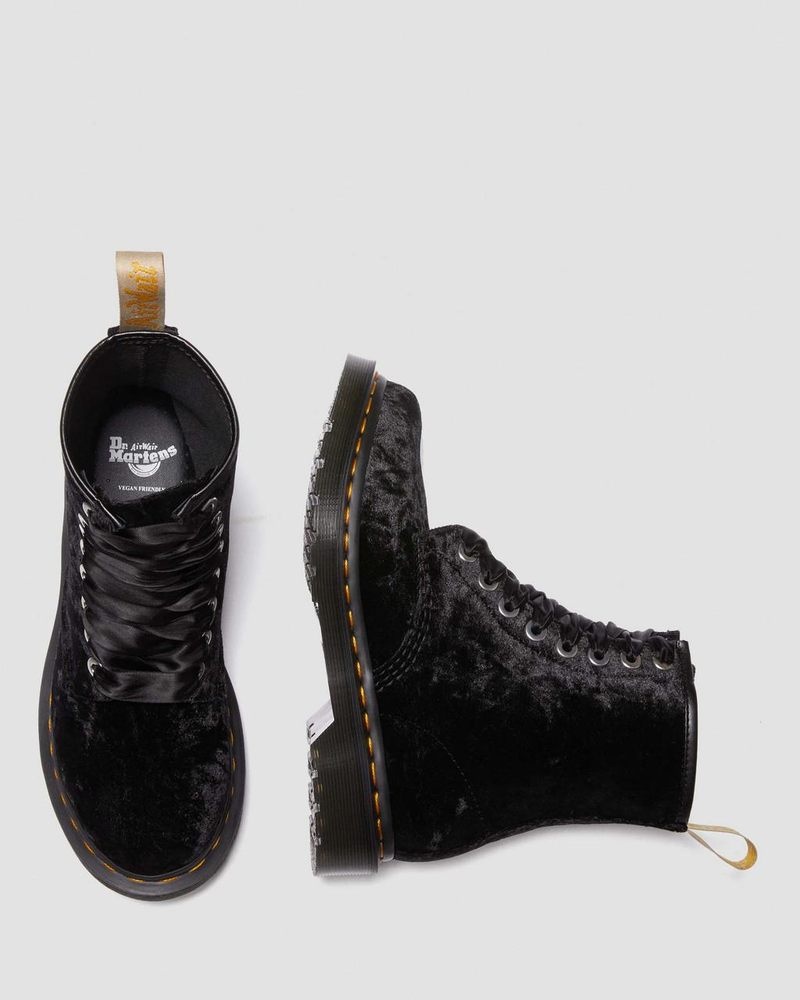 Botas Dr Martens Vegan 1460 - Crushed Velvet Encaje Up Boots (Crushed Velvet) Negras | WG49-V5BD