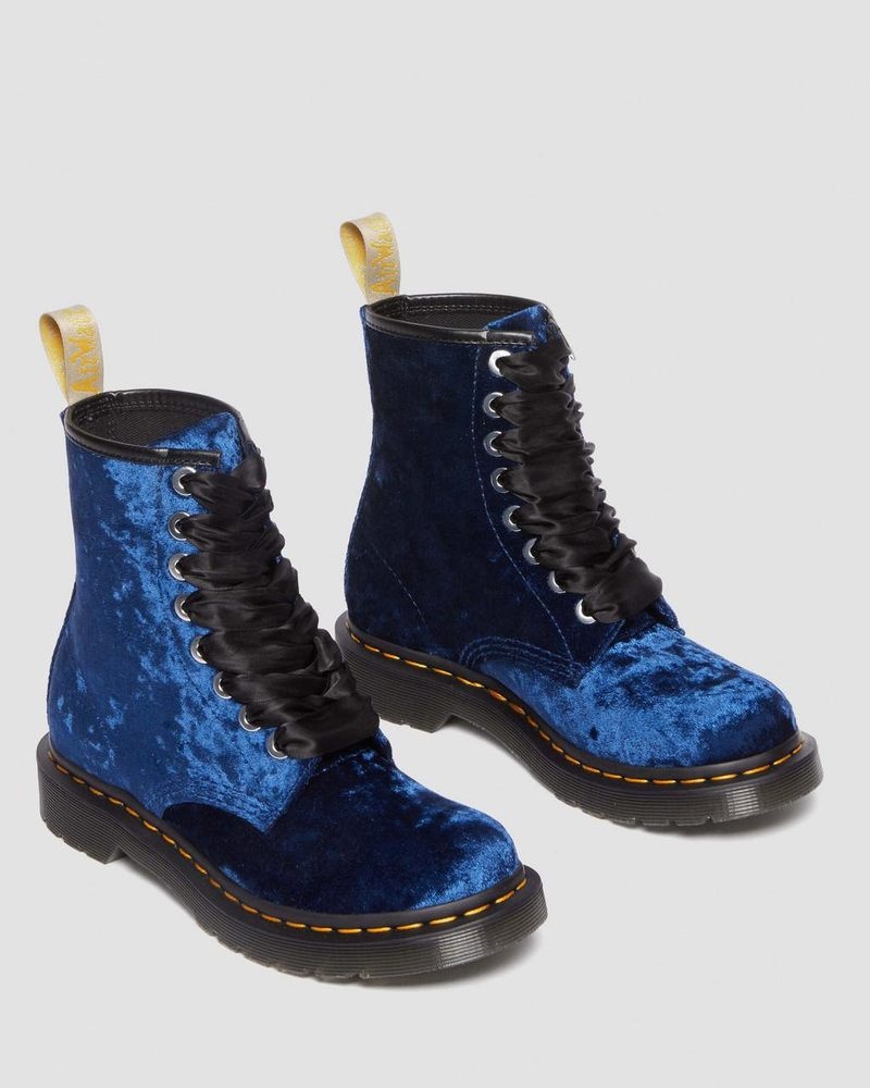 Botas Dr Martens Vegan 1460 - Crushed Velvet Encaje Up Boots (Crushed Velvet) Azules Oscuro | EQ15-O3RX