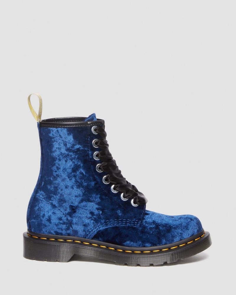 Botas Dr Martens Vegan 1460 - Crushed Velvet Encaje Up Boots (Crushed Velvet) Azules Oscuro | EQ15-O3RX