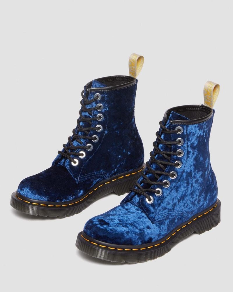 Botas Dr Martens Vegan 1460 - Crushed Velvet Encaje Up Boots (Crushed Velvet) Azules Oscuro | EQ15-O3RX