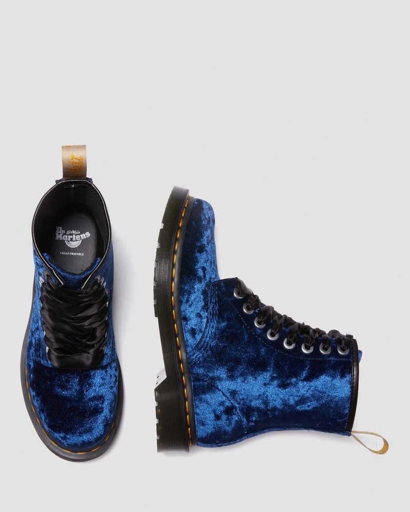 Botas Dr Martens Vegan 1460 - Crushed Velvet Encaje Up Boots (Crushed Velvet) Azules Oscuro | EQ15-O3RX