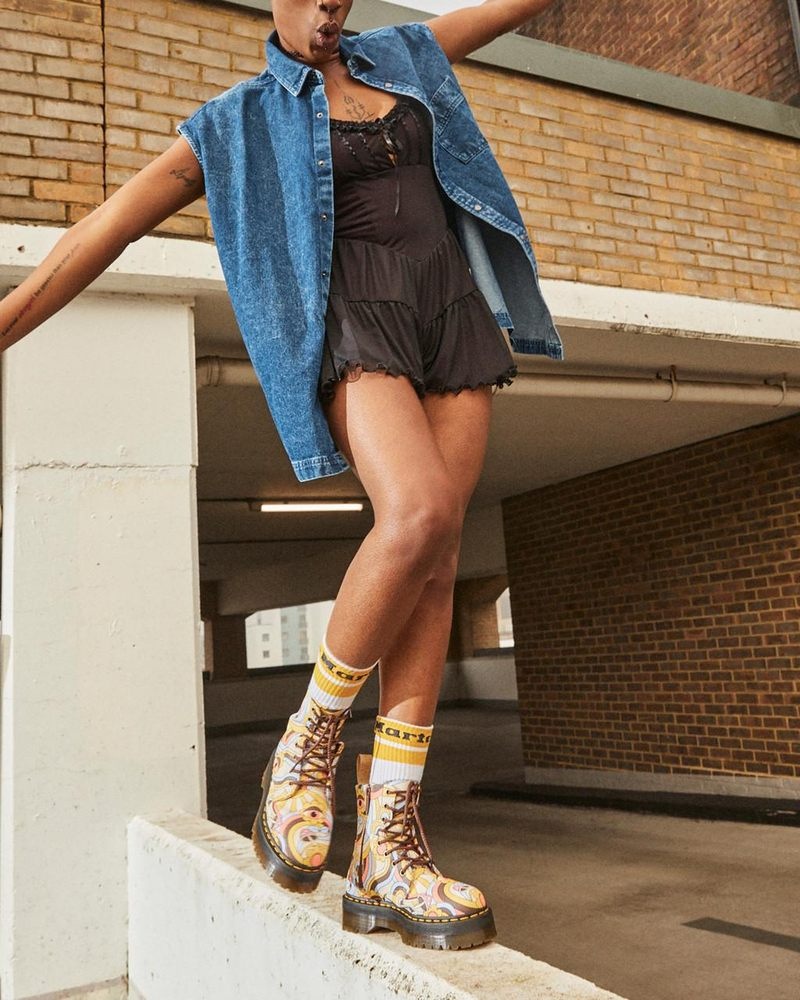 Botas Dr Martens Vegan Jadon Boot Retro Lona Platforms (Lona) Retro Ray | LI15-A1QH