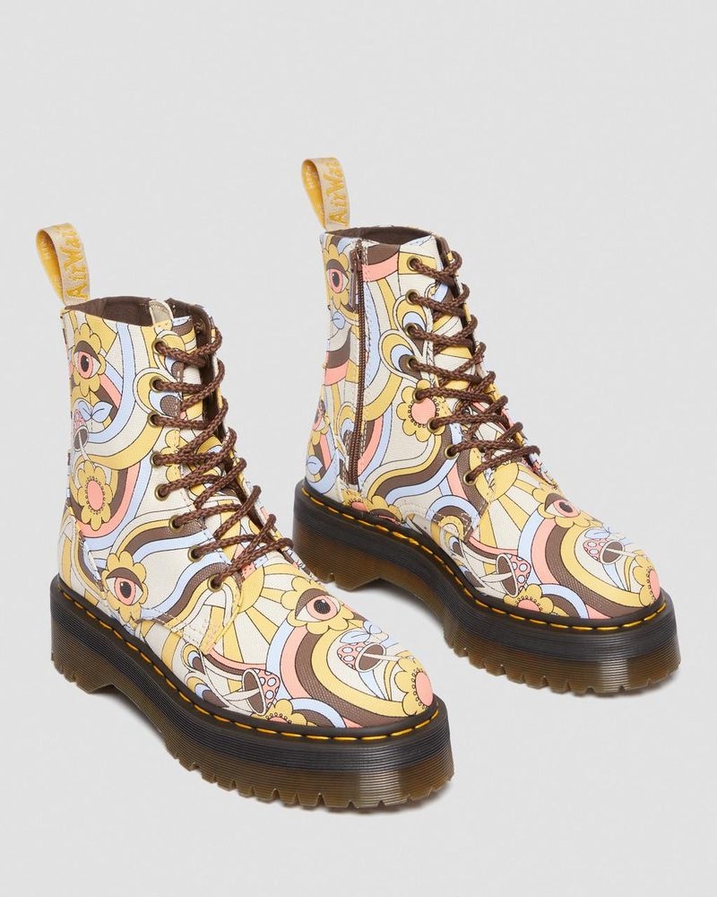 Botas Dr Martens Vegan Jadon Boot Retro Lona Platforms (Lona) Retro Ray | LI15-A1QH