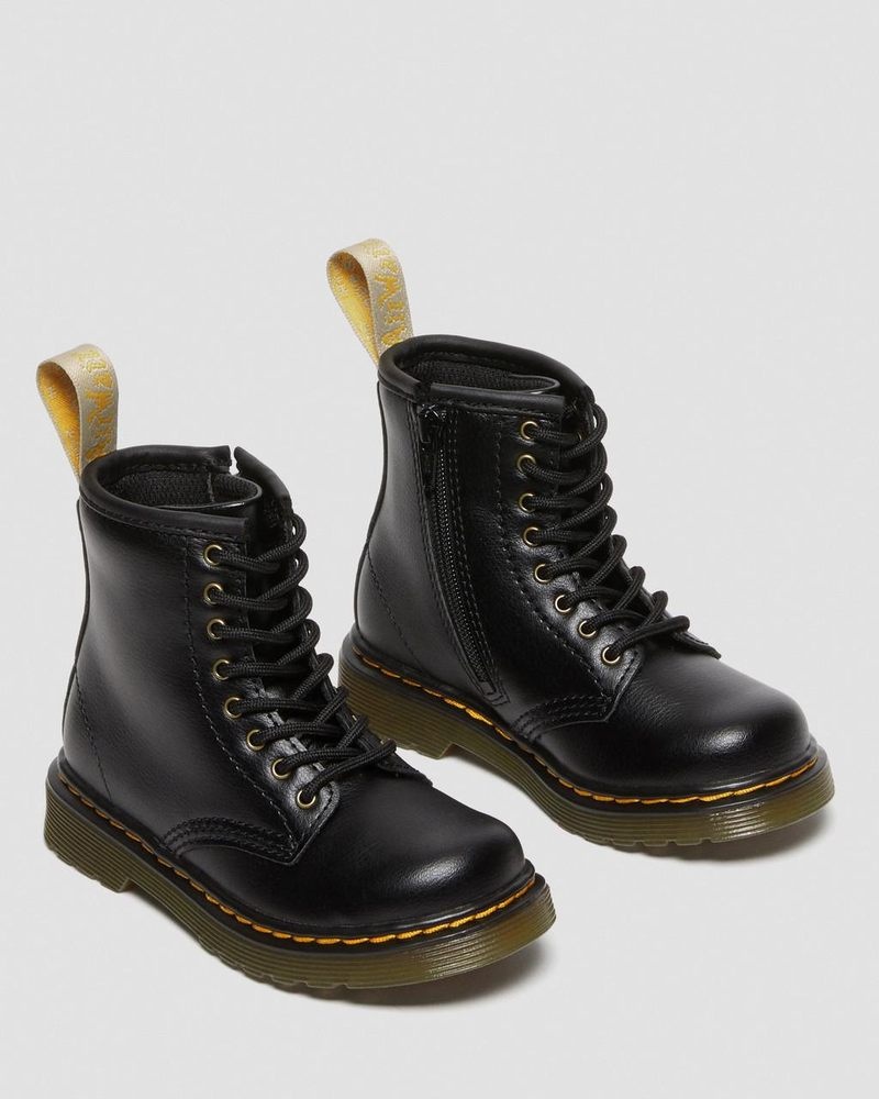 Botas Dr Martens Vegan Toddler 1460 Encaje Up Boots (Newbury Tumble) Negras | SN22-V3LA