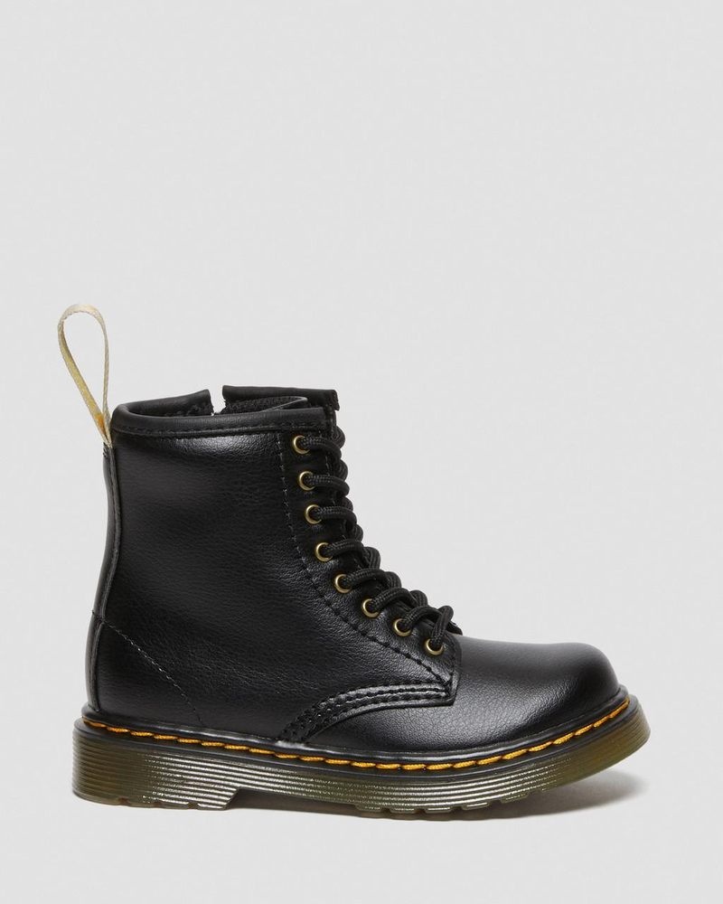 Botas Dr Martens Vegan Toddler 1460 Encaje Up Boots (Newbury Tumble) Negras | SN22-V3LA