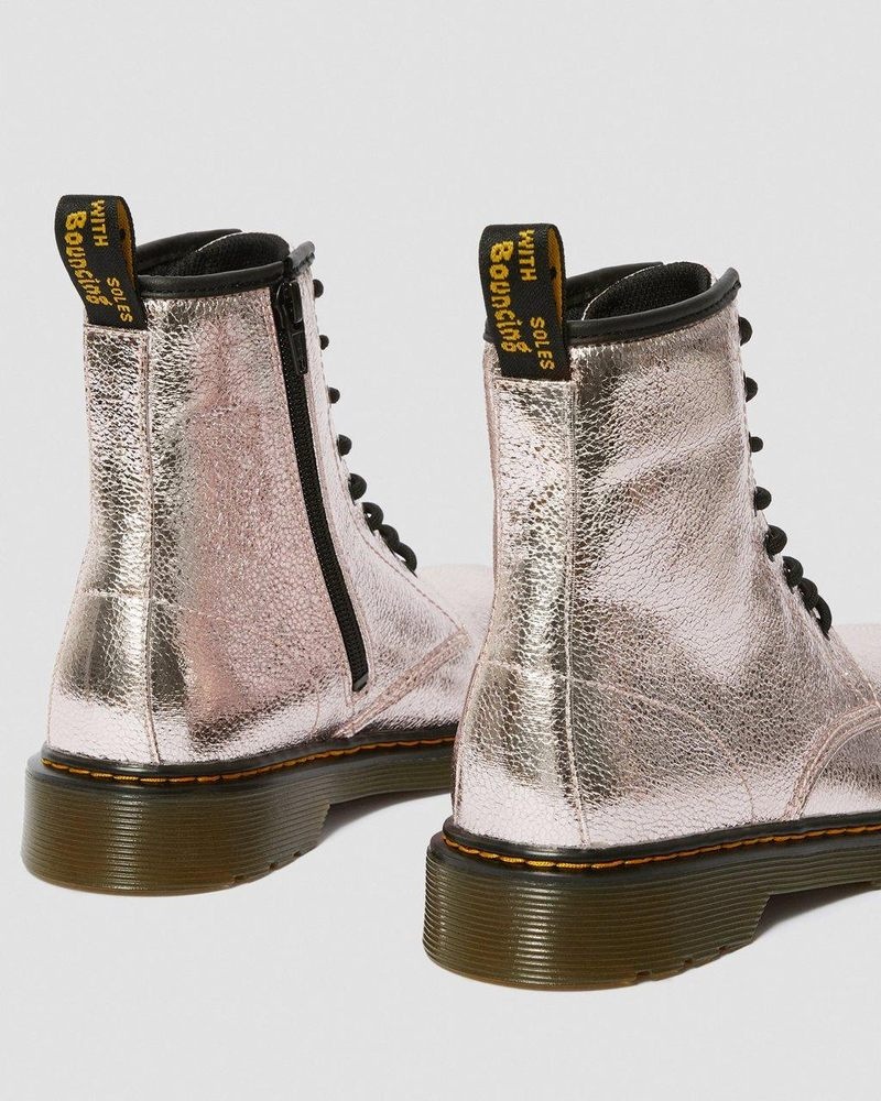 Botas Dr Martens Youth 1460 Crinkle Metallic Encaje Up Boots (Disco Crinkle) Rosas | MP96-V6ST