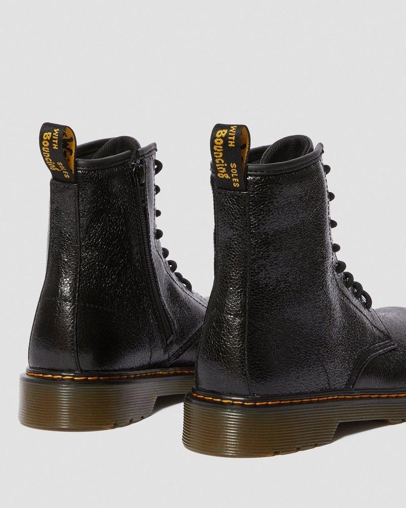 Botas Dr Martens Youth 1460 Crinkle Metallic Encaje Up Boots (Disco Crinkle) Negras | ZE64-R4RA