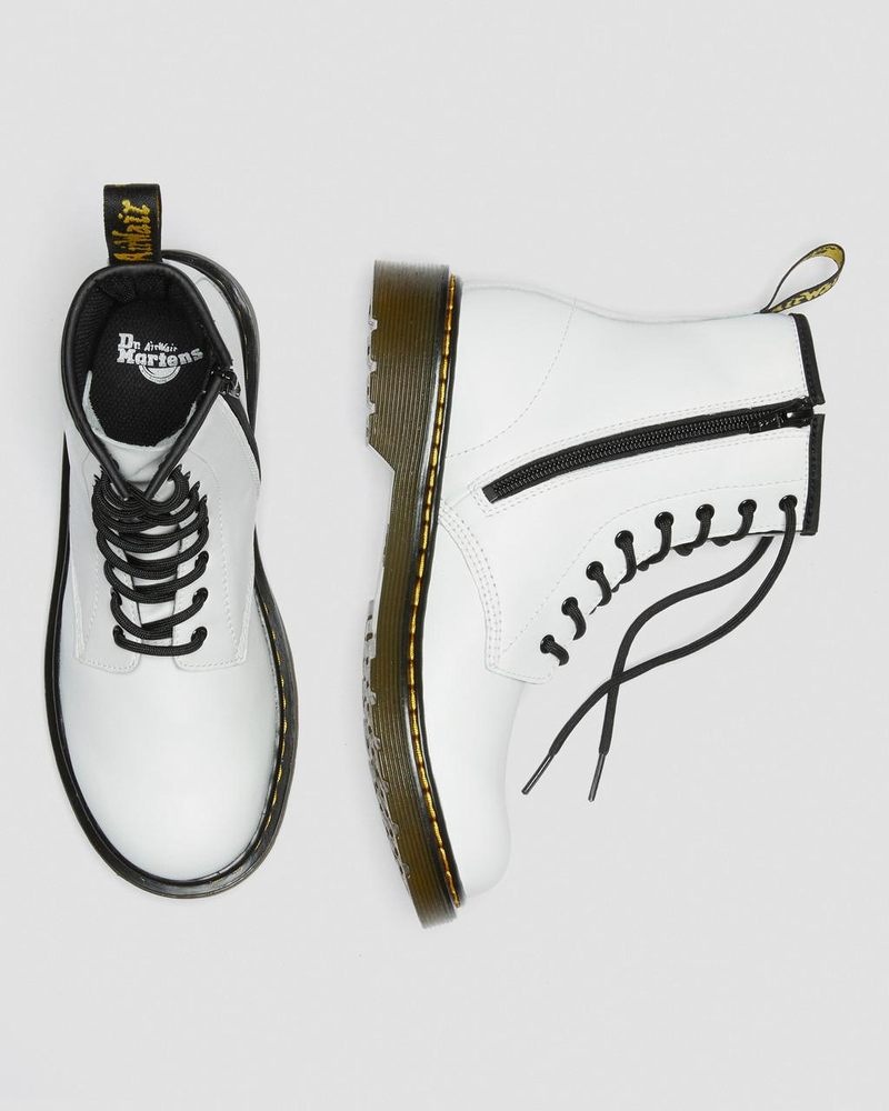 Botas Dr Martens Youth 1460 Cuero Encaje Up Boots (Romario) Blancas | QK33-W4VC