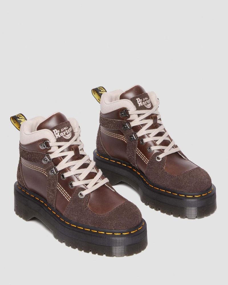 Botas Dr Martens Zuma Cuero & Gamuza Hiker Estilo Boots (Classic Pull Up + Wooly Bully) Marrones Oscuro | WQ26-K4ZJ