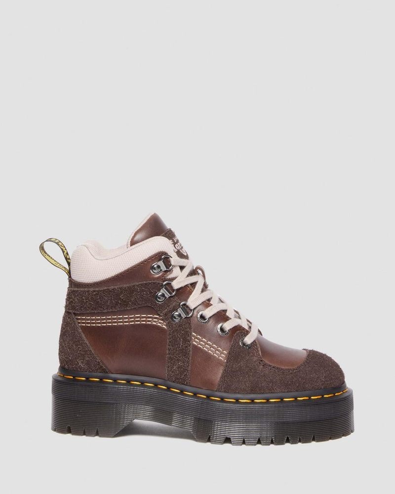 Botas Dr Martens Zuma Cuero & Gamuza Hiker Estilo Boots (Classic Pull Up + Wooly Bully) Marrones Oscuro | WQ26-K4ZJ