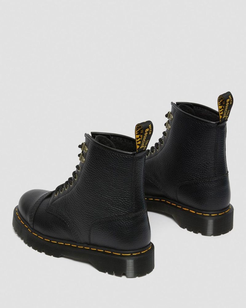 Botas de Plataforma Dr Martens 1460 Bex Fleece-Forro Cuero Encaje Up Boots (Milled Nappa) Negras | AW86-X1SP