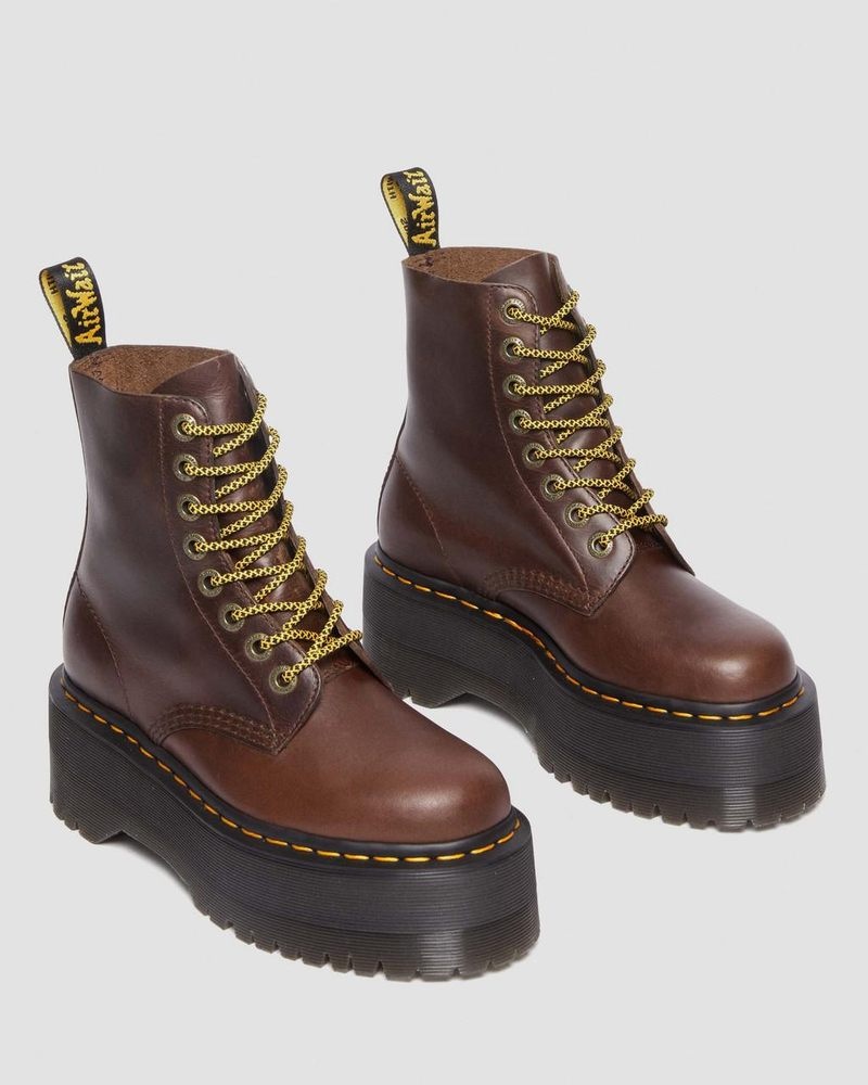 Botas de Plataforma Dr Martens 1460 Pascal Max Pull Up Cuero Plataforma Boots Marrones Oscuro | MF08-M4ME