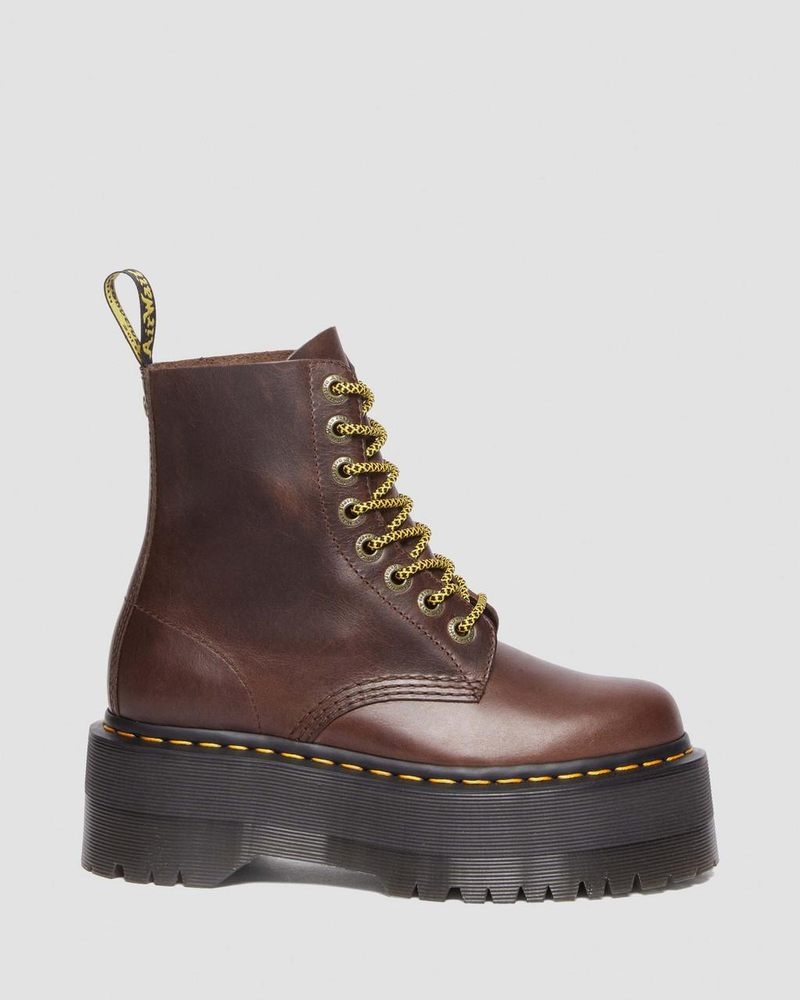 Botas de Plataforma Dr Martens 1460 Pascal Max Pull Up Cuero Plataforma Boots Marrones Oscuro | MF08-M4ME