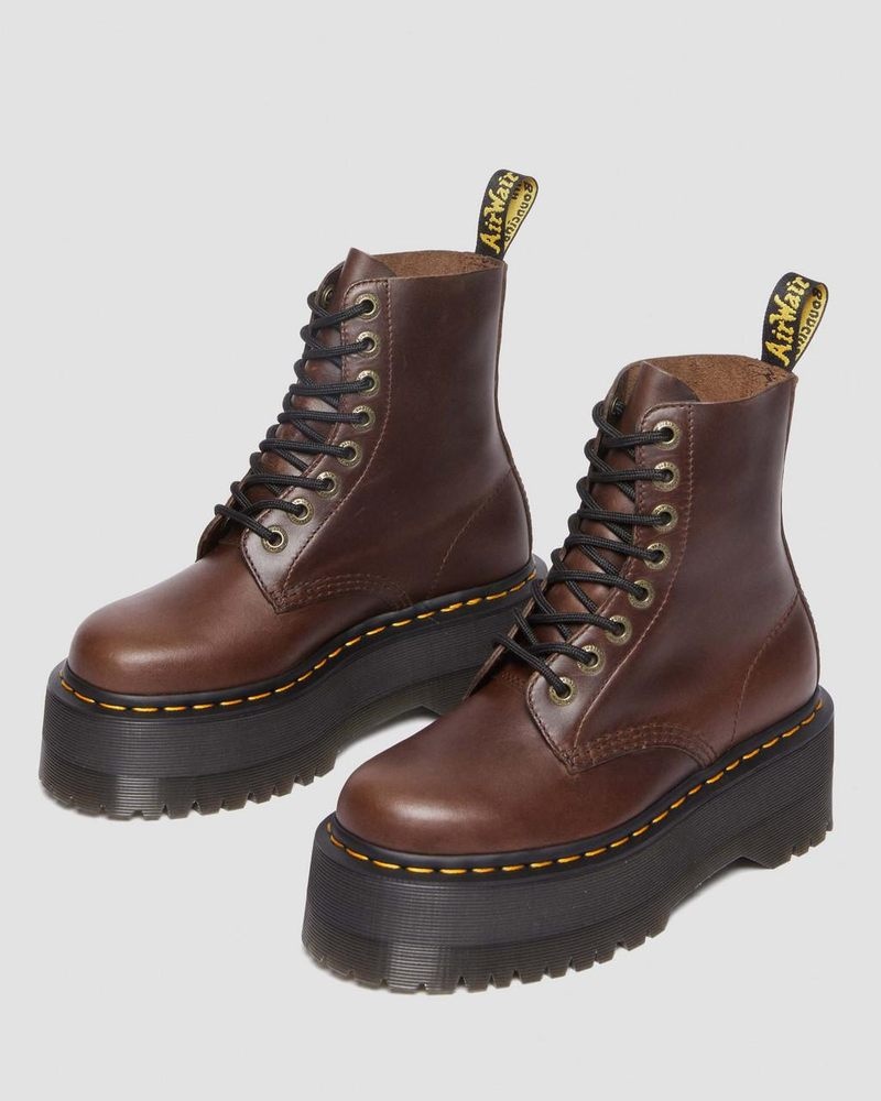 Botas de Plataforma Dr Martens 1460 Pascal Max Pull Up Cuero Plataforma Boots Marrones Oscuro | MF08-M4ME