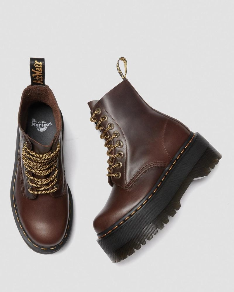 Botas de Plataforma Dr Martens 1460 Pascal Max Pull Up Cuero Plataforma Boots Marrones Oscuro | MF08-M4ME