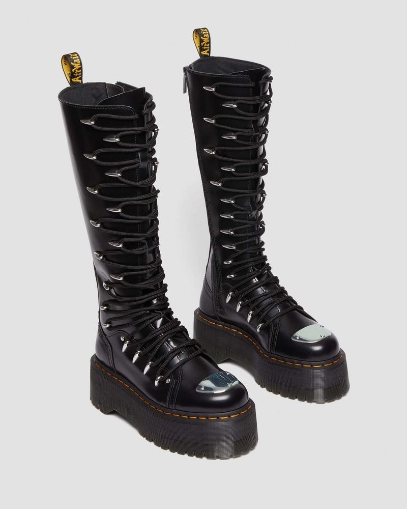 Botas de Plataforma Dr Martens 1B60 Max Encaje Up Knee High Plataforma Boots (Buttero) Negras | UX39-L8TU