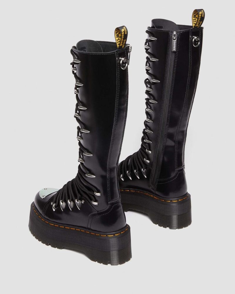 Botas de Plataforma Dr Martens 1B60 Max Encaje Up Knee High Plataforma Boots (Buttero) Negras | UX39-L8TU