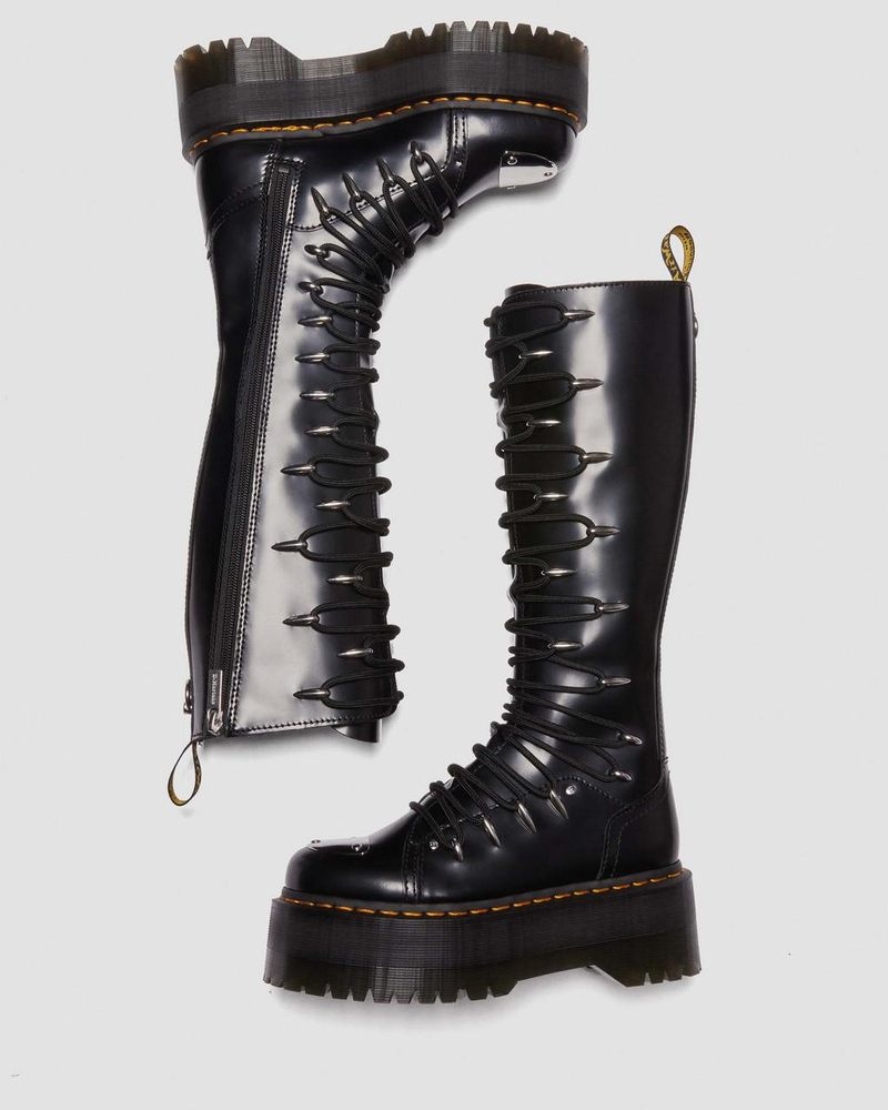 Botas de Plataforma Dr Martens 1B60 Max Encaje Up Knee High Plataforma Boots (Buttero) Negras | UX39-L8TU