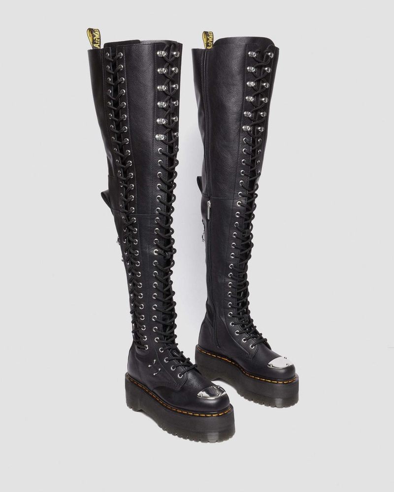 Botas de Plataforma Dr Martens 28-Eye Extreme Max Virginia Cuero Knee High Boots (Virginia) Negras | GV66-X6YO