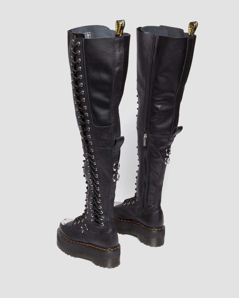 Botas de Plataforma Dr Martens 28-Eye Extreme Max Virginia Cuero Knee High Boots (Virginia) Negras | GV66-X6YO