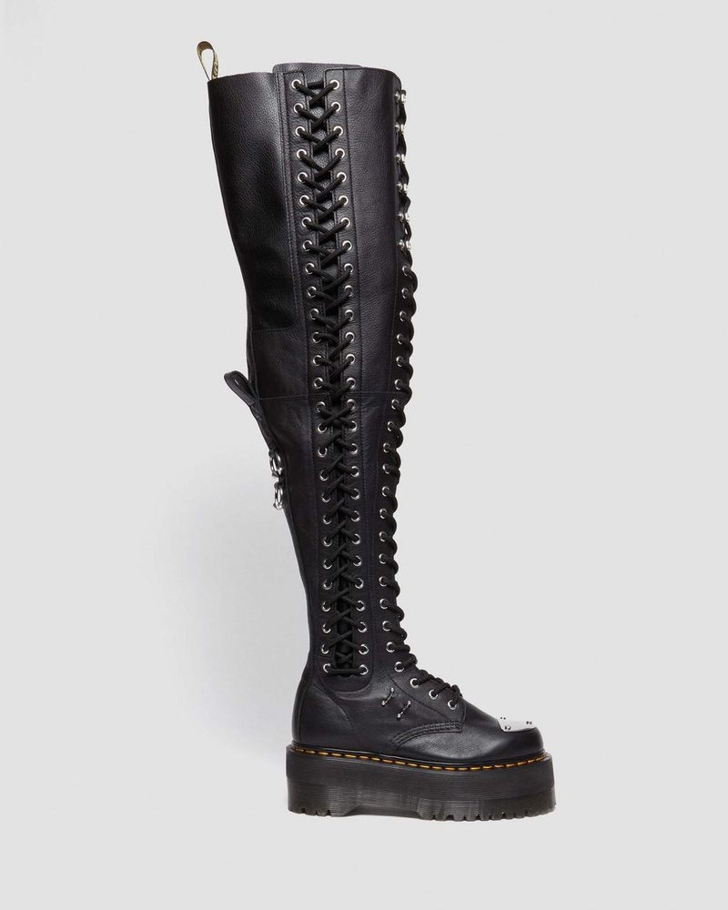 Botas de Plataforma Dr Martens 28-Eye Extreme Max Virginia Cuero Knee High Boots (Virginia) Negras | GV66-X6YO