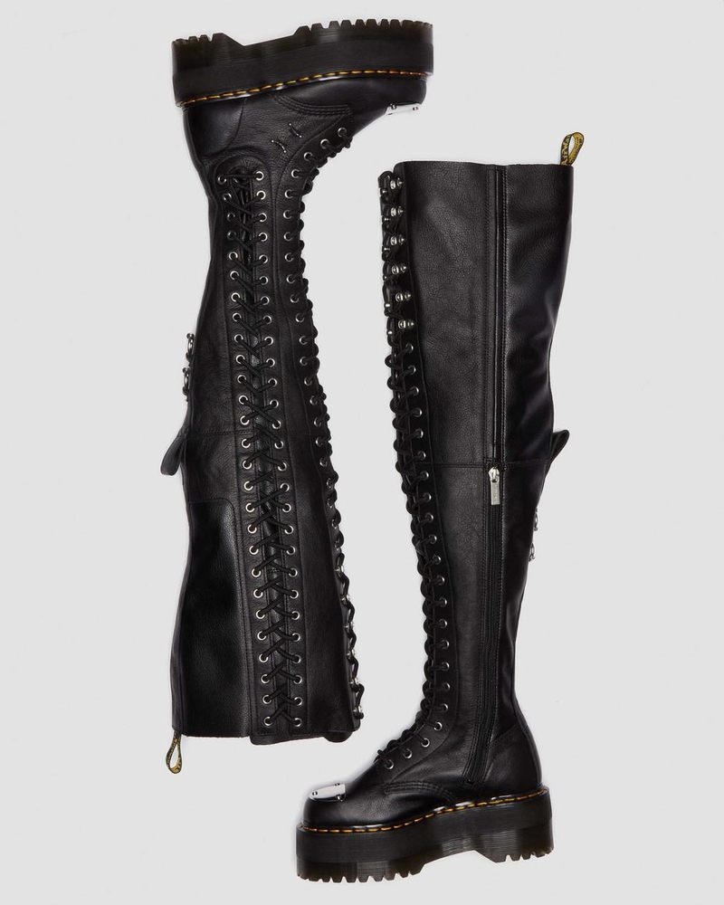 Botas de Plataforma Dr Martens 28-Eye Extreme Max Virginia Cuero Knee High Boots (Virginia) Negras | GV66-X6YO