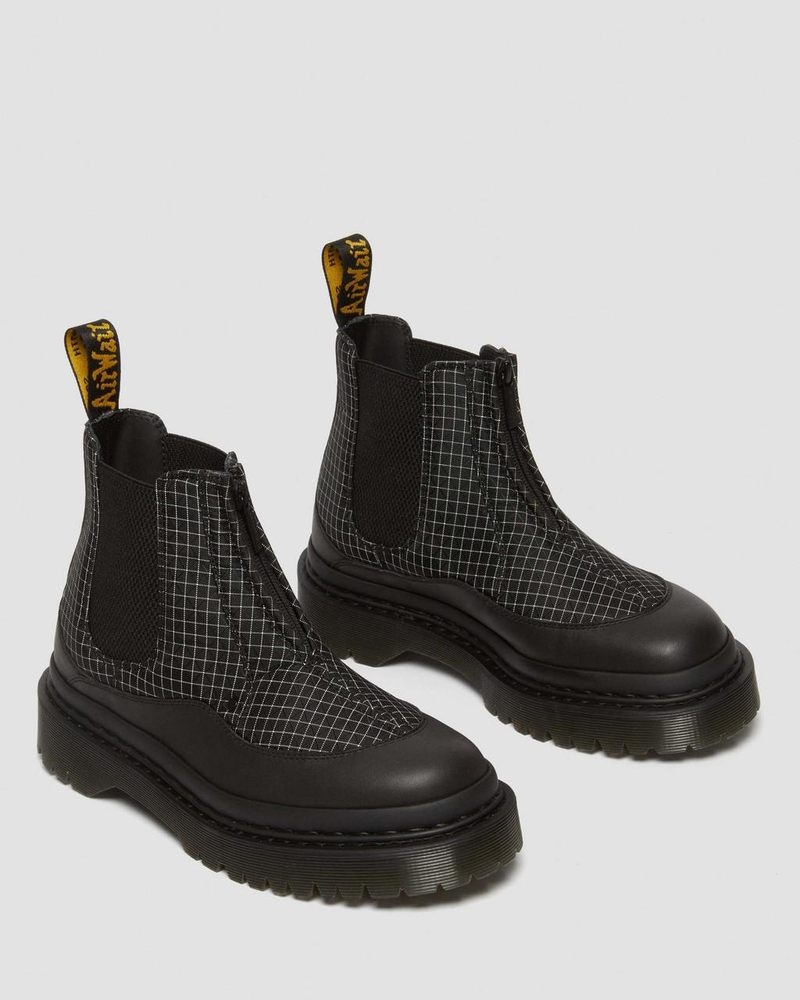 Botas de Plataforma Dr Martens 2976 Bex Ripstop Grid Chelsea Boots (Sorento+Grip Ripstop) Black/Black/White | ID73-D8YJ