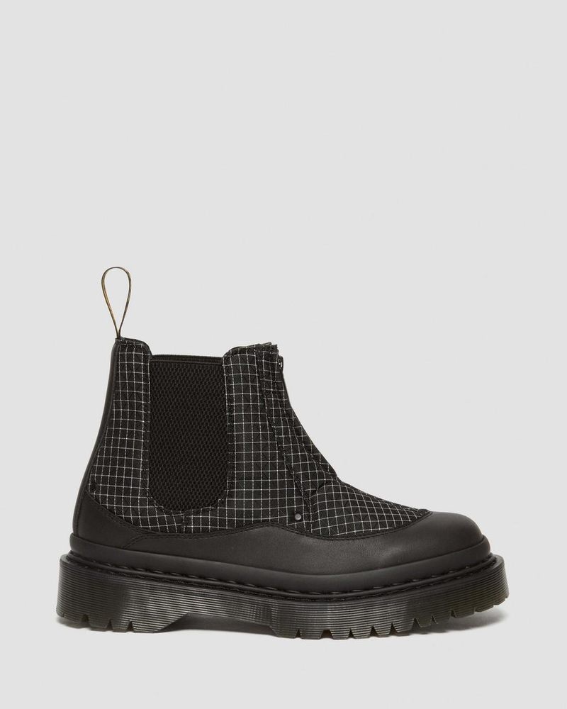 Botas de Plataforma Dr Martens 2976 Bex Ripstop Grid Chelsea Boots (Sorento+Grip Ripstop) Black/Black/White | ID73-D8YJ