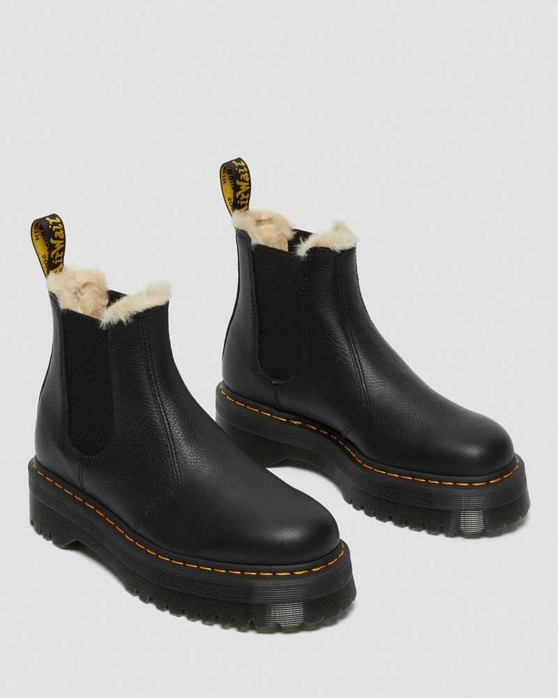 Botas de Plataforma Dr Martens 2976 Faux Fur Forro Plataforma Chelsea Boots (Pisa) Negras | RQ96-B2FK