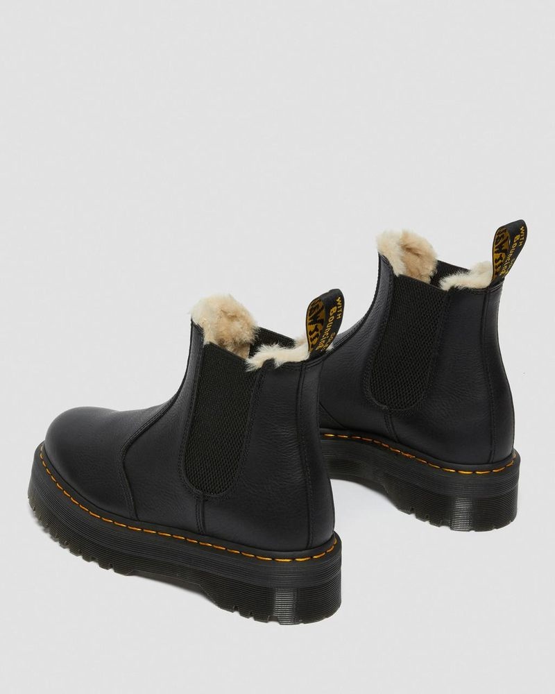 Botas de Plataforma Dr Martens 2976 Faux Fur Forro Plataforma Chelsea Boots (Pisa) Negras | RQ96-B2FK