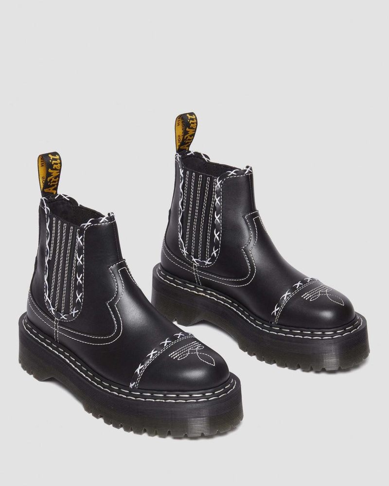 Botas de Plataforma Dr Martens 2976 Gothic Americana Cuero Plataforma Chelsea Boots (Wanama) Negras | ZB32-M0XE