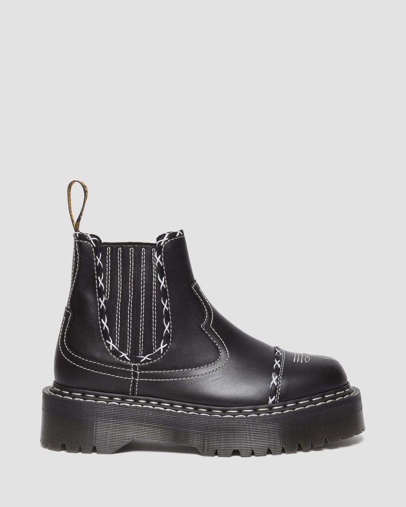 Botas de Plataforma Dr Martens 2976 Gothic Americana Cuero Plataforma Chelsea Boots (Wanama) Negras | ZB32-M0XE