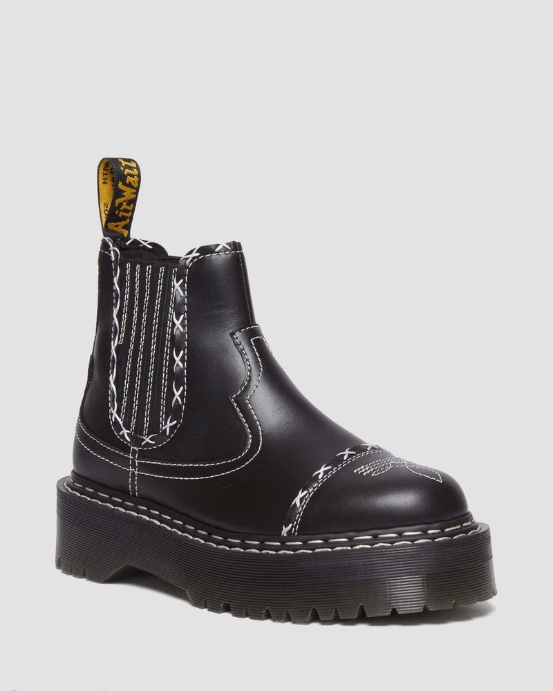 Botas de Plataforma Dr Martens 2976 Gothic Americana Cuero Plataforma Chelsea Boots (Wanama) Negras | ZB32-M0XE