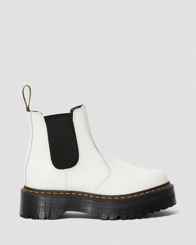 Botas de Plataforma Dr Martens 2976 Smooth Cuero Plataforma Chelsea Boots (Smooth Cuero) Blancas | HM71-X2DP