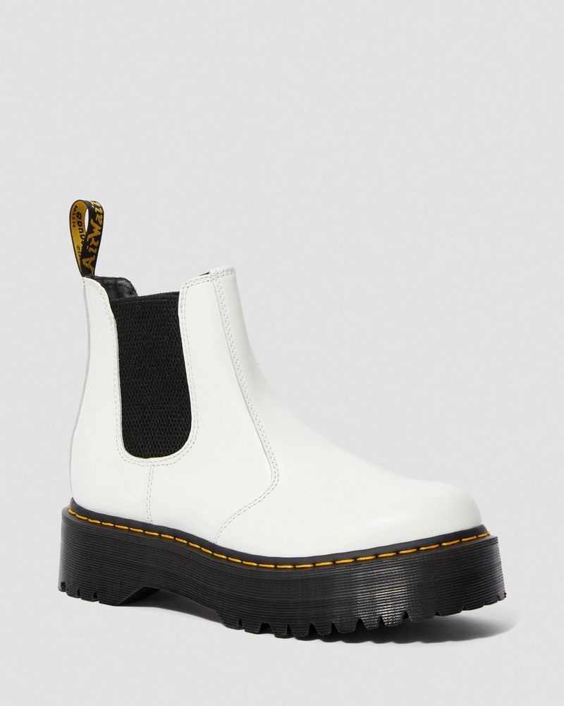 Botas de Plataforma Dr Martens 2976 Smooth Cuero Plataforma Chelsea Boots (Smooth Cuero) Blancas | HM71-X2DP