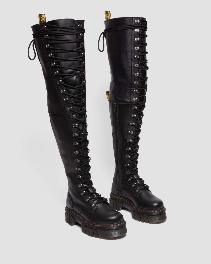 Botas de Plataforma Dr Martens Audrick 22-Eye Extreme Encaje Knee High Plataforma Botos (Nappa Lux) Negras | VH81-K9VY