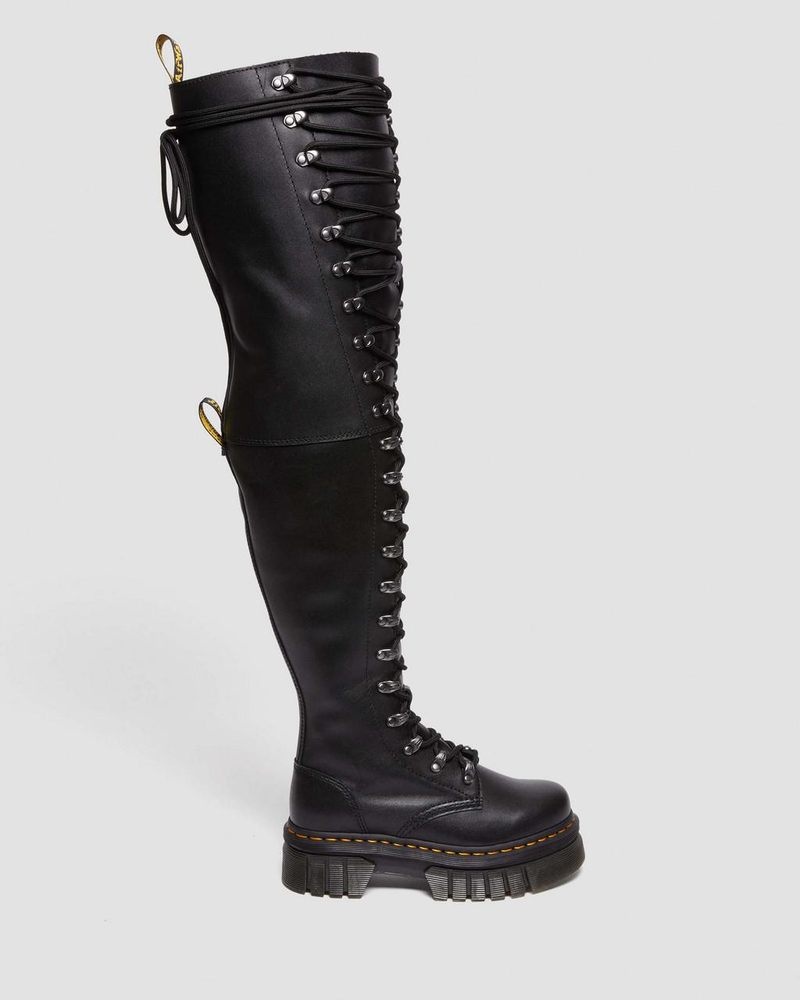 Botas de Plataforma Dr Martens Audrick 22-Eye Extreme Encaje Knee High Plataforma Botos (Nappa Lux) Negras | VH81-K9VY