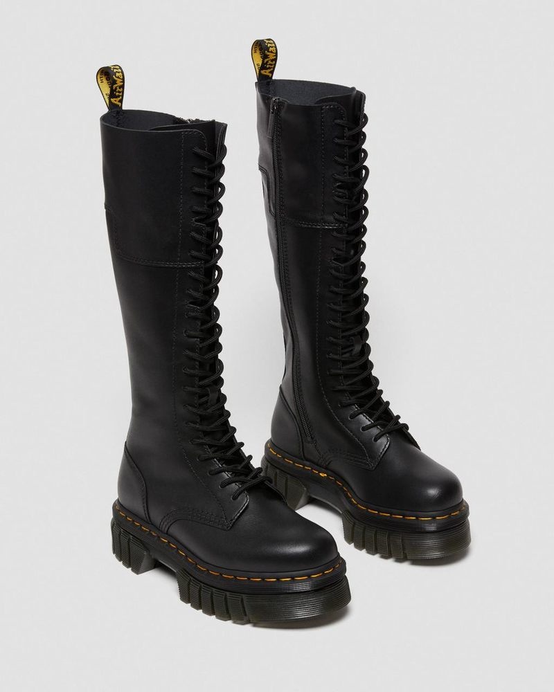 Botas de Plataforma Dr Martens Audrick 20-Eye Cuero Knee High Plataforma Boots (Nappa Lux) Negras | KY67-C5XY