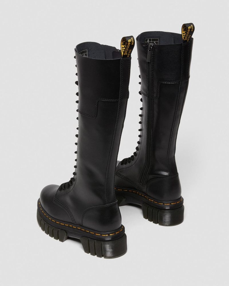 Botas de Plataforma Dr Martens Audrick 20-Eye Cuero Knee High Plataforma Boots (Nappa Lux) Negras | KY67-C5XY