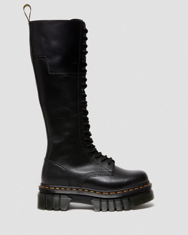 Botas de Plataforma Dr Martens Audrick 20-Eye Cuero Knee High Plataforma Boots (Nappa Lux) Negras | KY67-C5XY