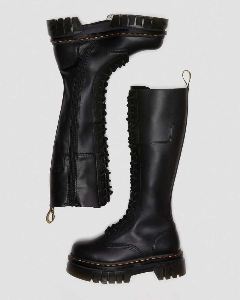 Botas de Plataforma Dr Martens Audrick 20-Eye Cuero Knee High Plataforma Boots (Nappa Lux) Negras | KY67-C5XY