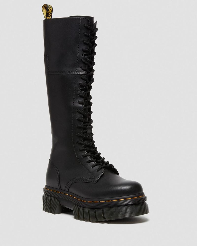 Botas de Plataforma Dr Martens Audrick 20-Eye Cuero Knee High Plataforma Boots (Nappa Lux) Negras | KY67-C5XY